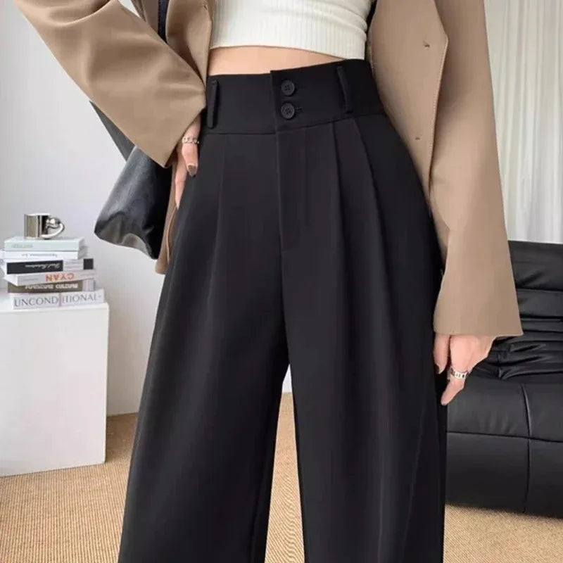 Damen High-Waist Weite Hose mit Bundfalten