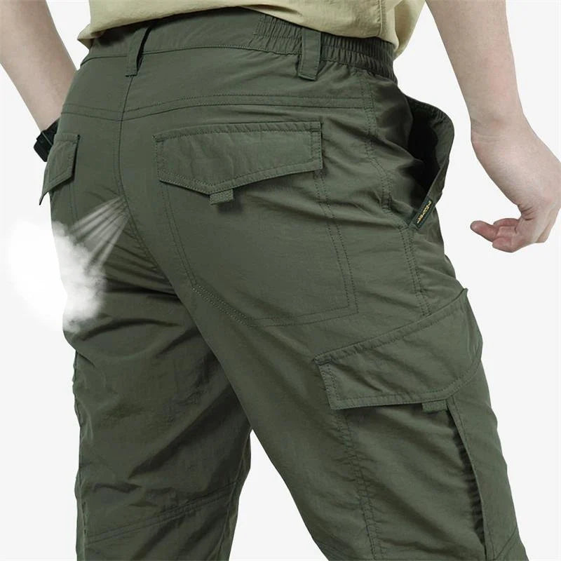 Herren Cargo Hose Grau mit Seitentaschen & elastischem Bund