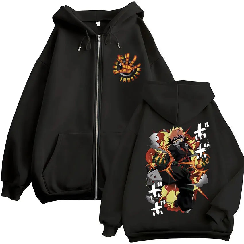 Unisex Reißverschluss Hoodie mit Kordelzug und Motivdruck – Verschiedene Designs