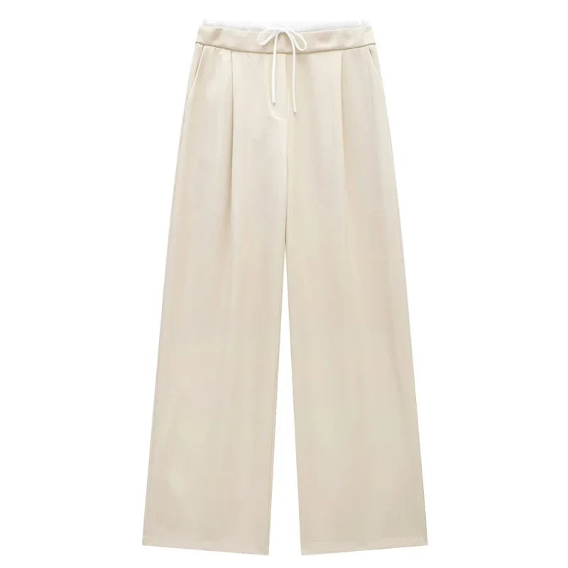 Damen Wide-Leg Hose mit hohem Bund und Tunnelzug, Weites Bein