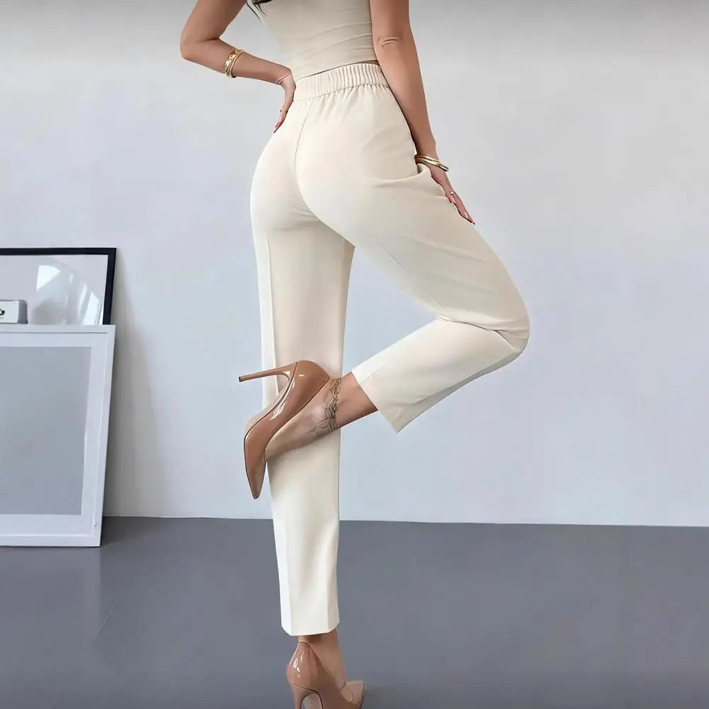 Damen Stoffhose mit hohem Bund und Bügelfalte – Cremefarben