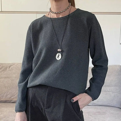 Damen Langarm Pullover mit Rundhalsausschnitt Freizeit Strick-Oberteil