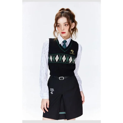 Damen Strickweste V-Ausschnitt Argyle Muster