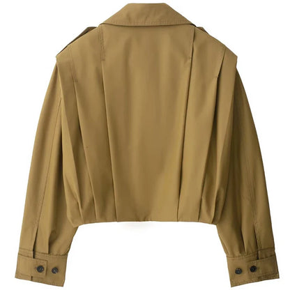 Kurze Damen Übergangsjacke mit Knopfleiste & weitem Kragen Khaki