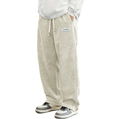 Herren Cordhose locker lässig mit Kordelzug – Weite Bein Freizeithose