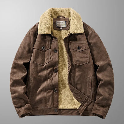 Herren Winterjacke Wildleder-Optik mit Teddyfutter & Sherpa-Kragen, Knopfverschluss