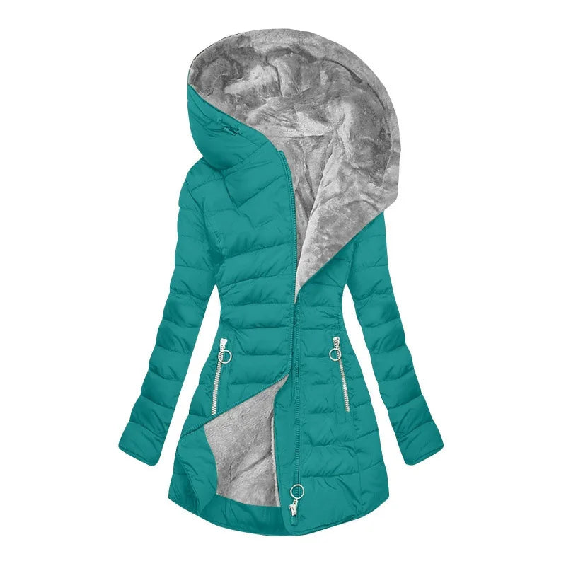Damen Steppjacke mit Kapuze und Plüschfutter - Warme Winterjacke