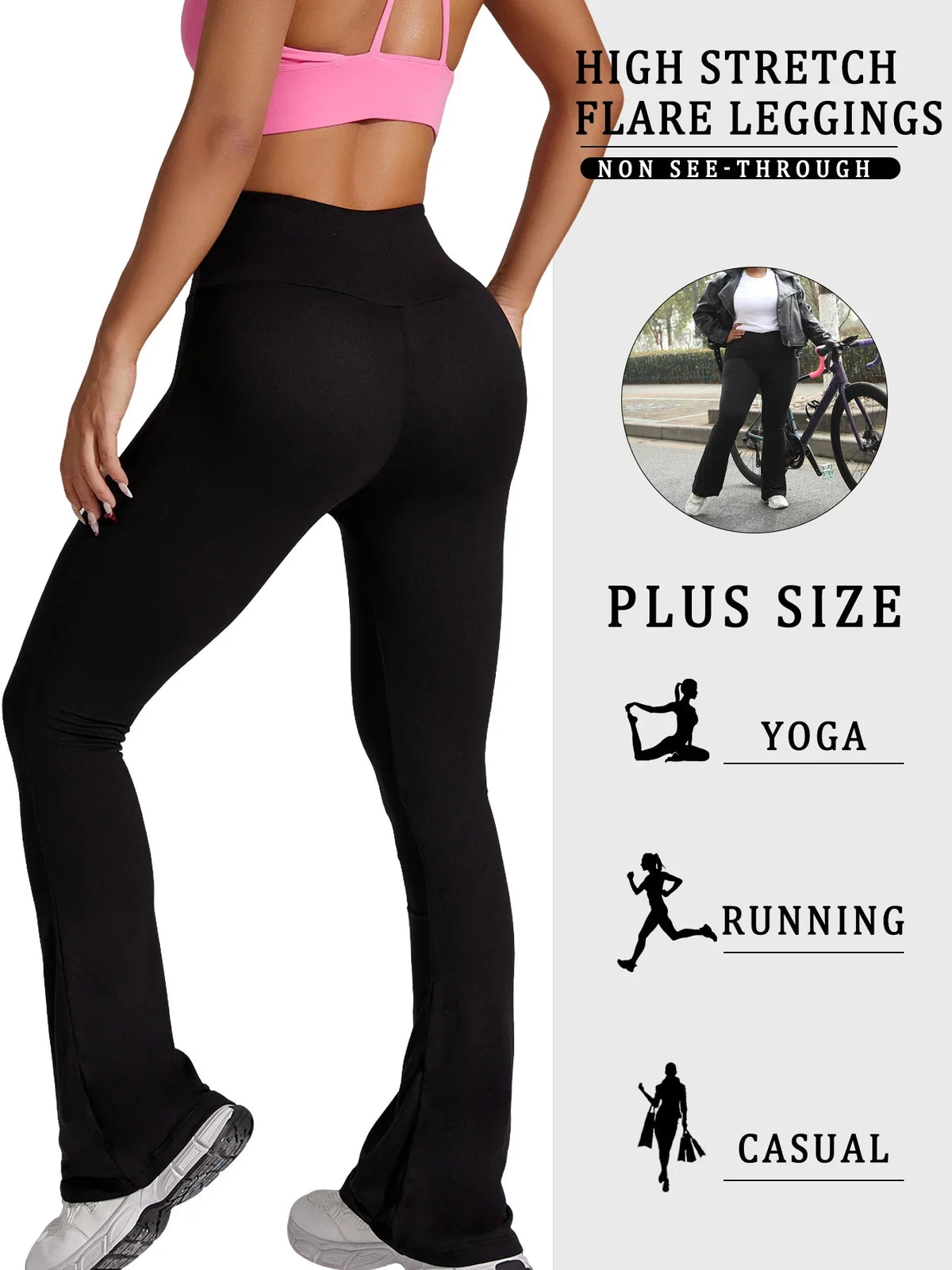 Damen Schlaghose Hoher Bund Ausgestellte Leggings Freizeithose für Yoga Sport Plus Size