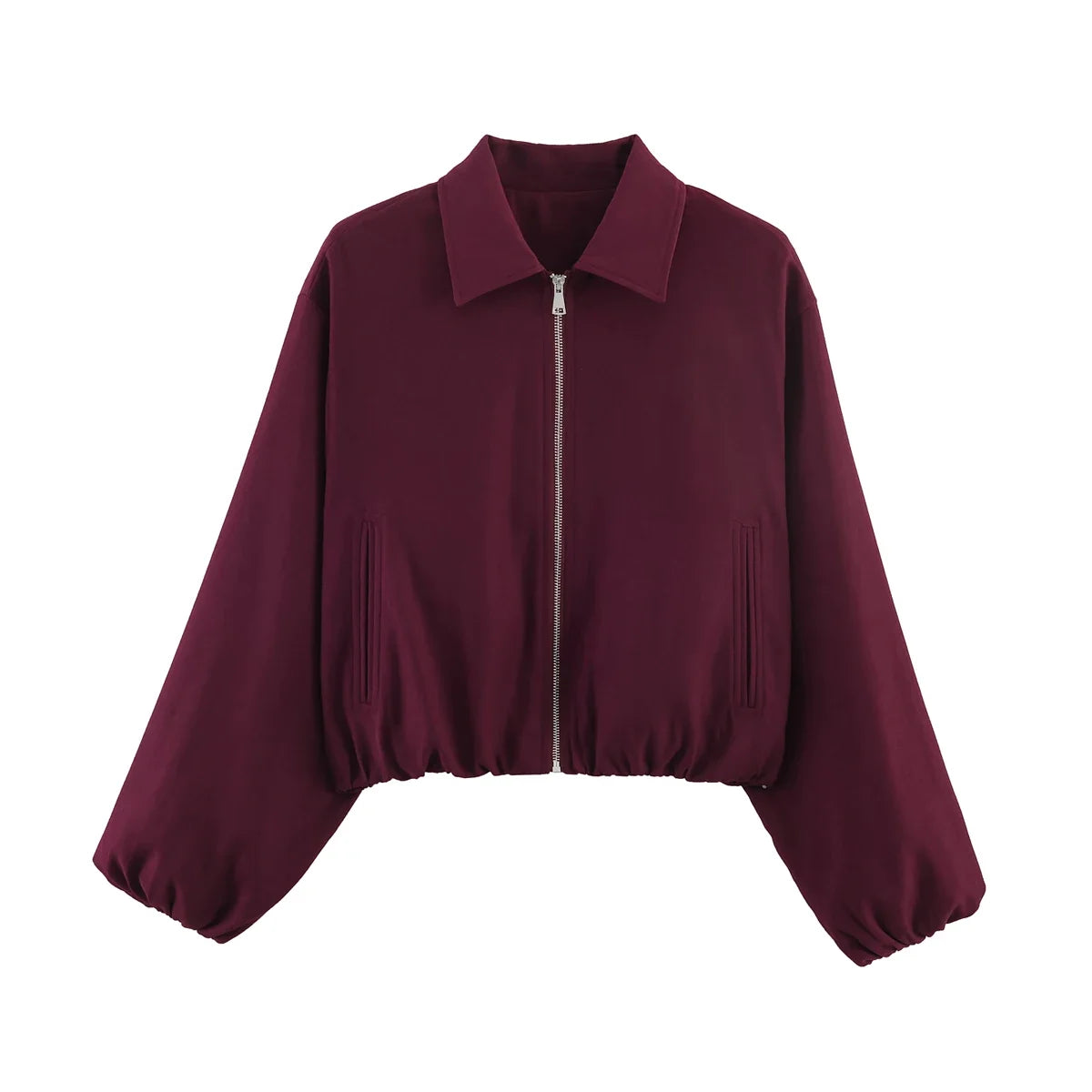 Damen Cropped Jacke Reißverschluss Stehkragen Langarm