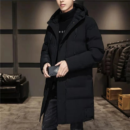 Herren Winter Steppmantel Lang mit Kapuze Warm Jacke Grau