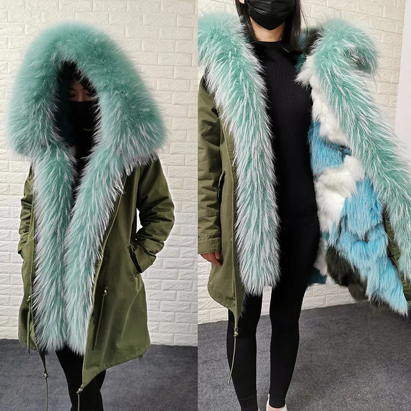 Damen Winter Parka mit Kapuze und Kunstpelz Futter