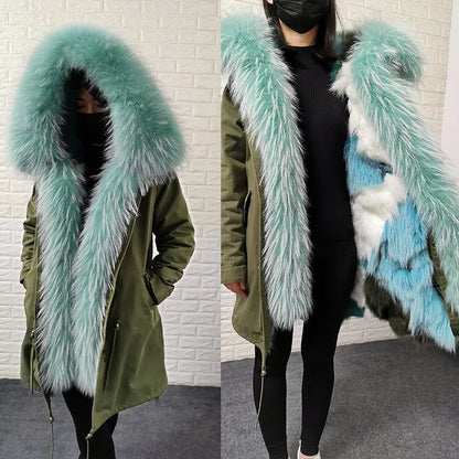 Damen Winter Parka mit Kapuze und Kunstpelz Futter