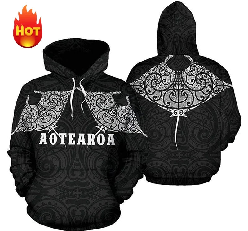 Hoodie mit Kapuze, Langarm, Allover-Print, grafisches Muster