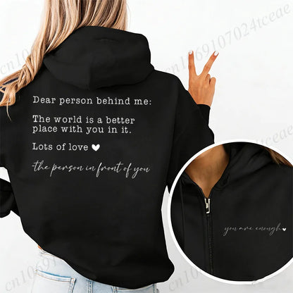 Damen Hoodie mit Spruch Kapuzenpullover Rücken- und Frontdruck