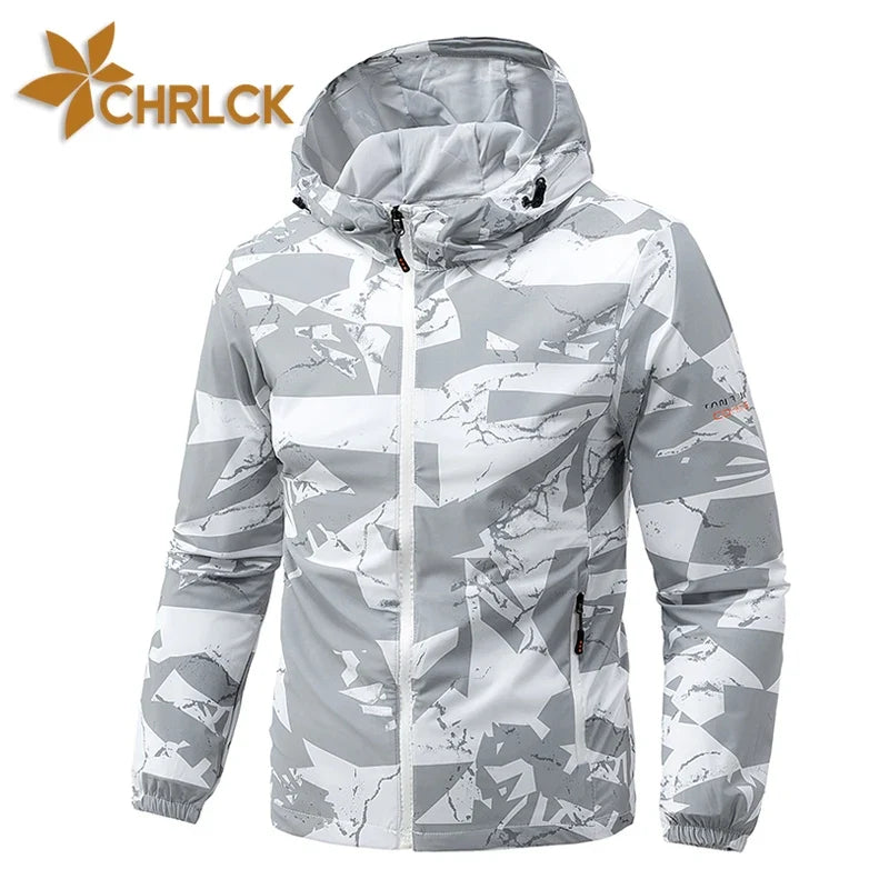 Herren Jacke mit Kapuze & Reißverschluss, Camouflage-Muster, Windbreaker