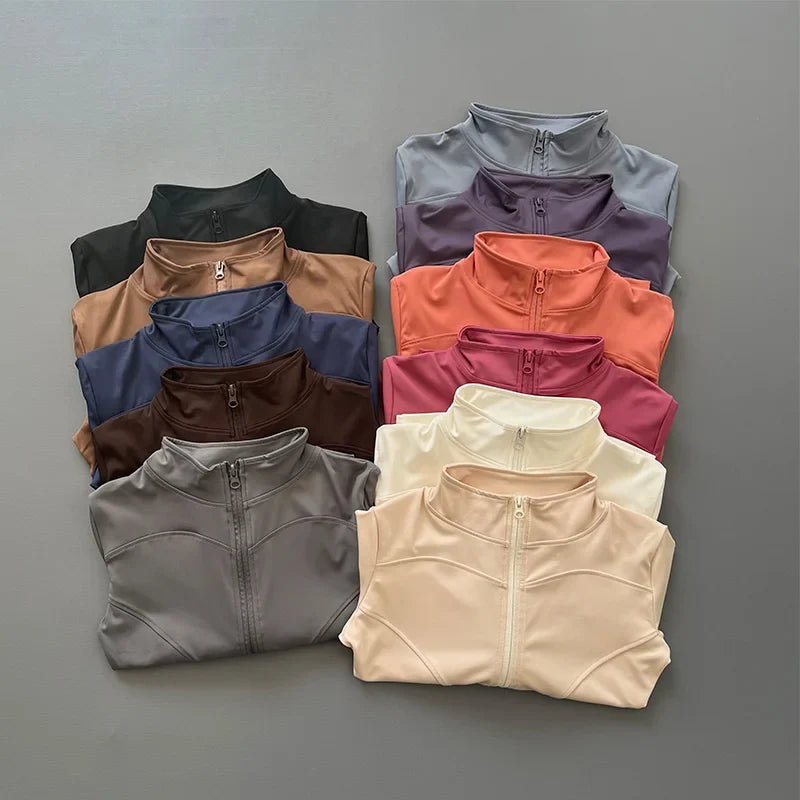 Damen Sportjacke mit Stehkragen & Reißverschluss, Langarm, schmale Passform