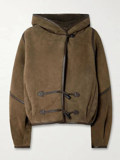 Kurze Damen Pilotenjacke mit Kapuze und Toggle-Verschluss