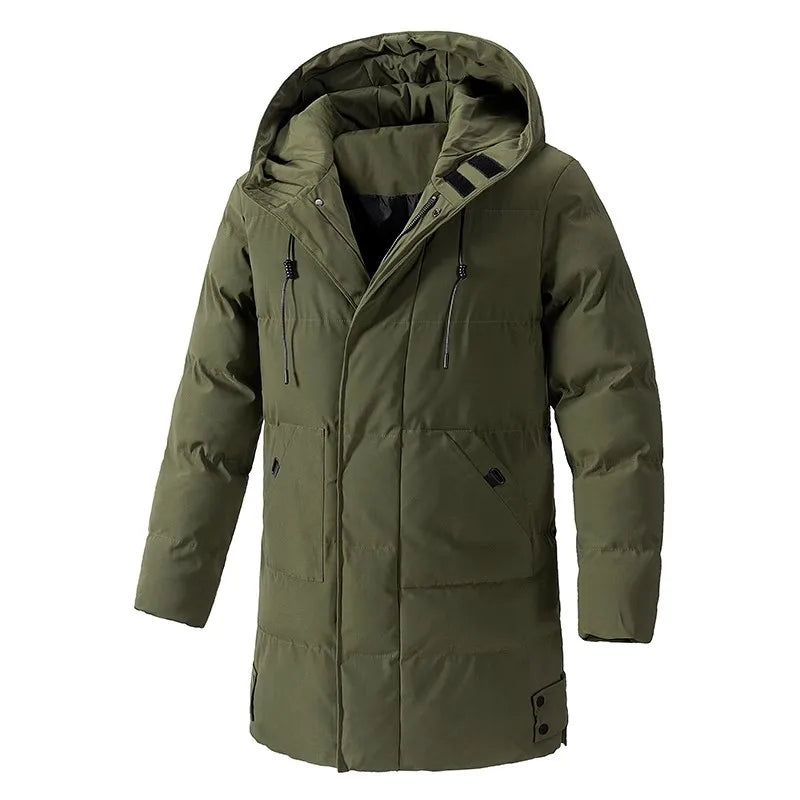 Herren Langer Steppmantel mit Kapuze Winter Steppjacke Warm Dick