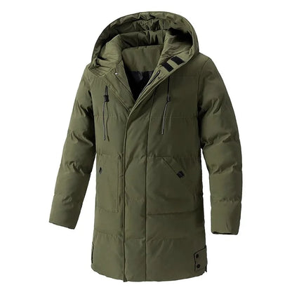 Herren Langer Steppmantel mit Kapuze Winter Steppjacke Warm Dick
