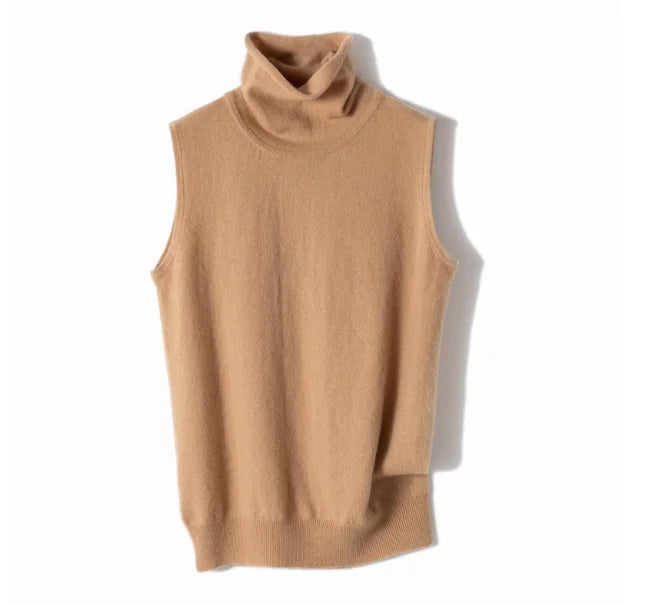 Damen Rollkragen Weste Ärmellos Strickpullover Unifarben