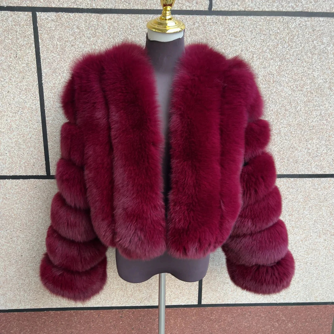 Damen Kurz Kunstpelzjacke Pelzmantel mit V-Ausschnitt