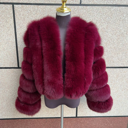 Damen Kurz Kunstpelzjacke Pelzmantel mit V-Ausschnitt
