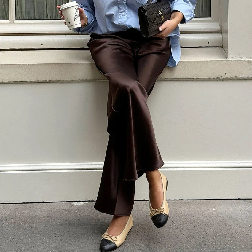 Damen Weite Bein Hose glänzend – Elegante Hose mit weitem Bein in verschiedenen Farben