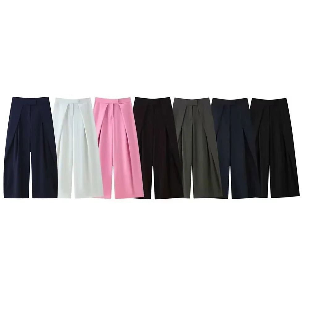 Damen Weite Culotte Hose mit Falten Kurz Weites Bein