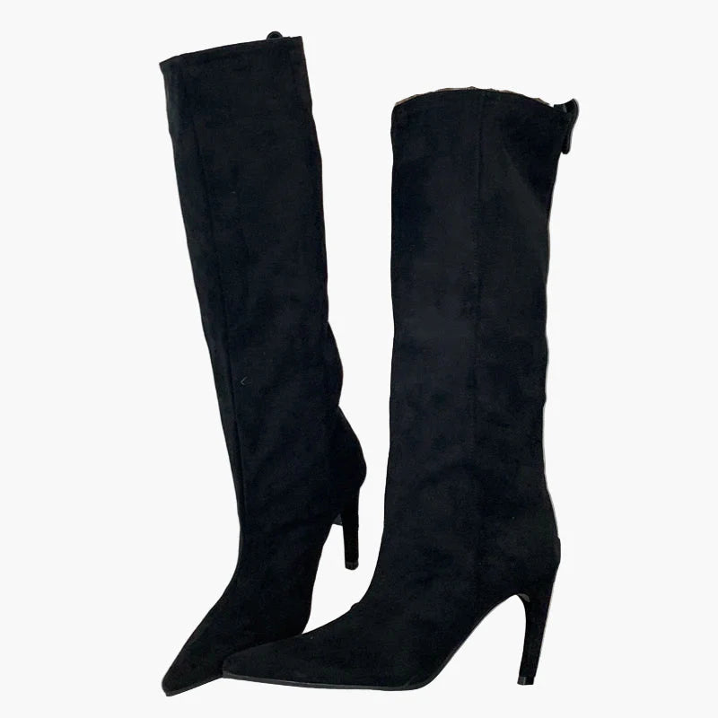 Damen Stiefel mit hohem Absatz und spitzer Zehenpartie – Modische Slouchy Boots für Herbst und Winter
