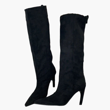 Damen Stiefel mit hohem Absatz und spitzer Zehenpartie – Modische Slouchy Boots für Herbst und Winter