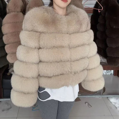 Damen Kurzjacke aus Kunstpelz, Winter Warmes Plüschjacke, Langarm Felljacke