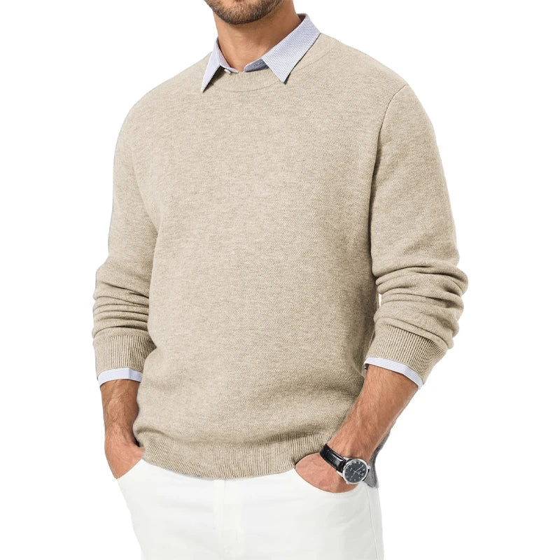 Herren Rundhals Pullover Langarm Basic Strickpullover für Männer
