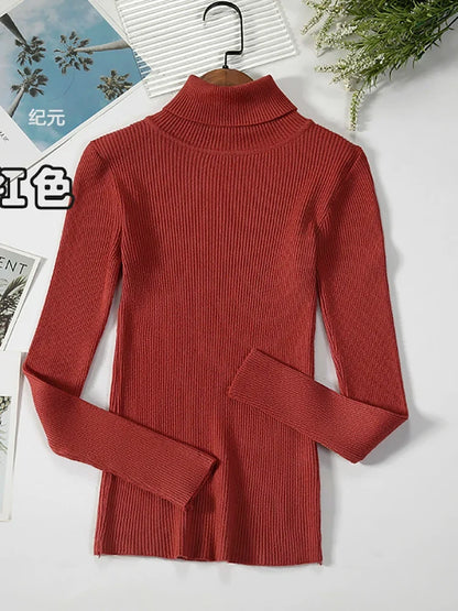 Gerippter Damen Rollkragenpullover Langarm Slim Fit
