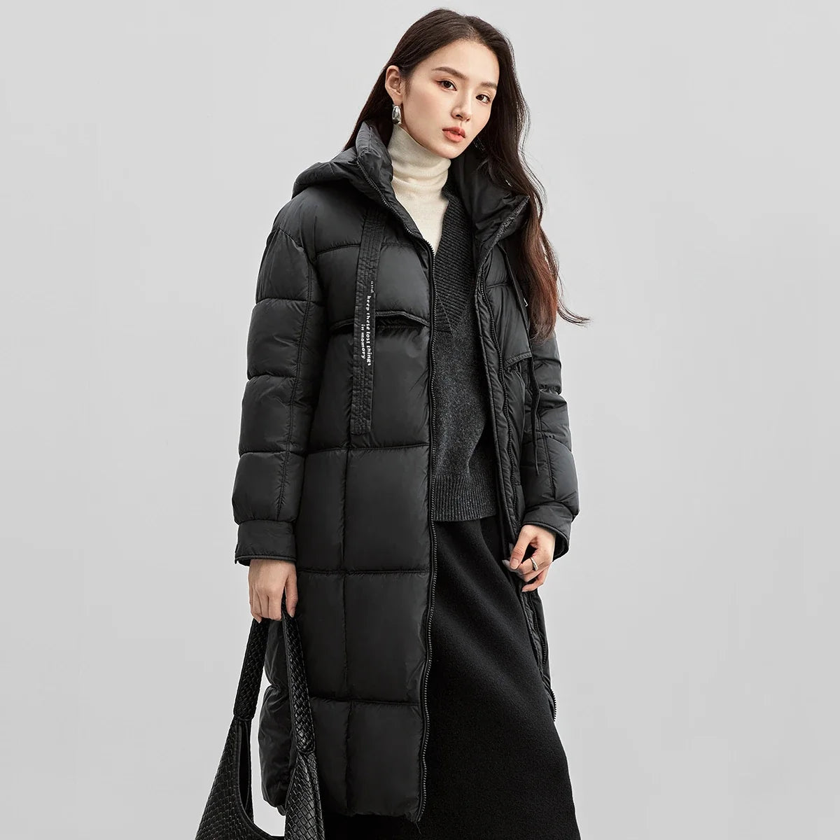 Damen Langer Steppmantel mit Kapuze Winter Warm Gefütterter Parka