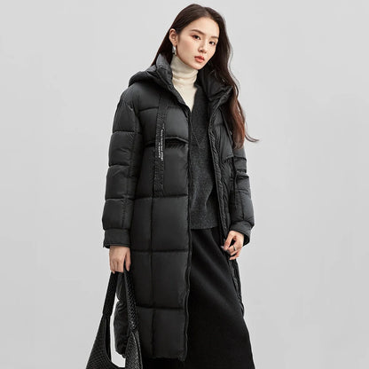 Damen Langer Steppmantel mit Kapuze Winter Warm Gefütterter Parka