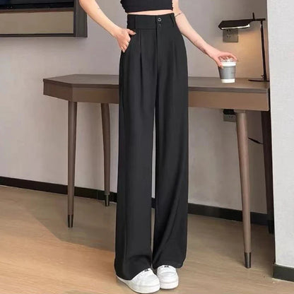 Damen High-Waist Stoffhose mit weitem Bein – Pleat Design