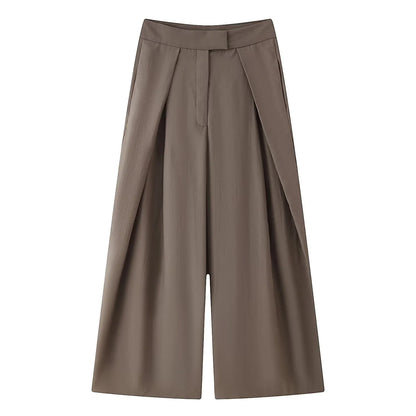 Damen Weite Culotte Hose mit Falten Kurz Weites Bein