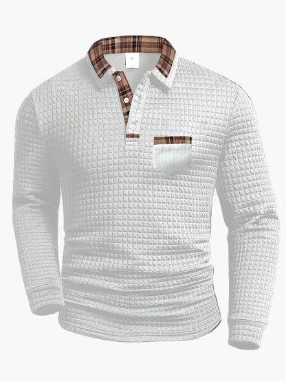 Herren Langarm Freizeit-Poloshirt mit Karodetails – Strukturierter Casual-Look für Alltag & Büro