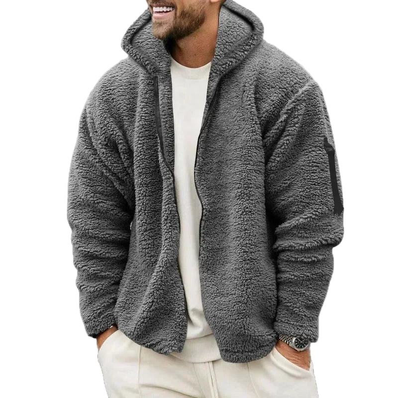 Herren Fleece Kapuzenjacke Lässiger Outdoor Style Warm Winterjacke