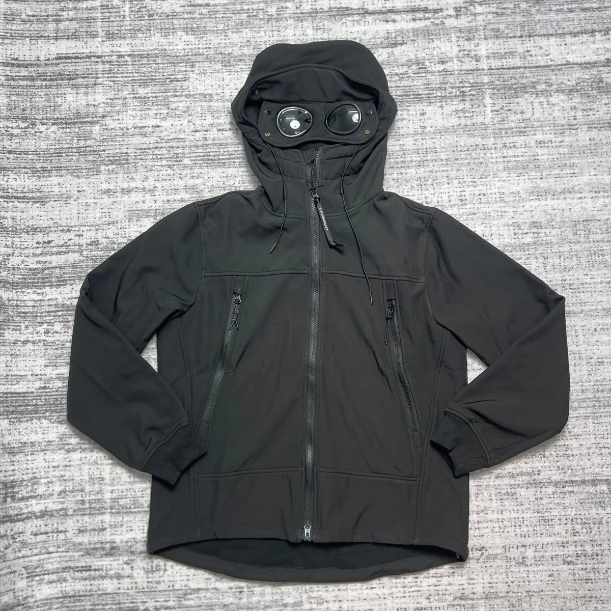 Unisex Kapuzenjacke Softshell mit Brillen-Kapuze Schwarz