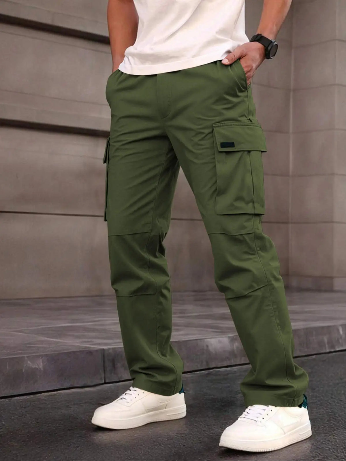 Herren Cargo Hose Schwarz mit Taschen, Bequeme Freizeithose