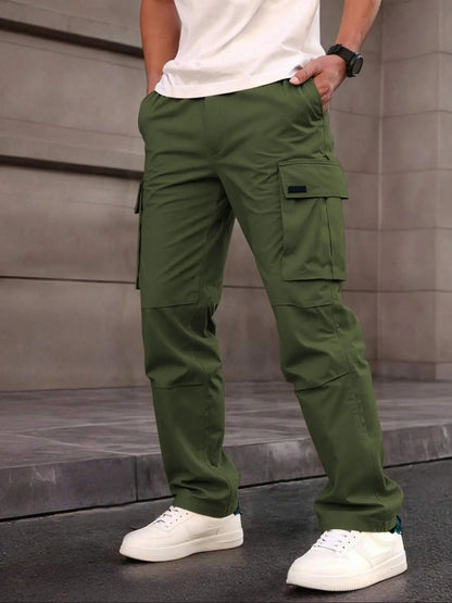 Herren Cargo Hose Schwarz mit Taschen, Bequeme Freizeithose