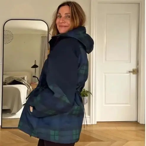 Damen Überwurfjacke kariert mit Kapuze