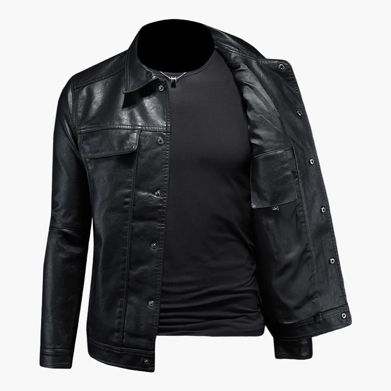 Herren Veganem Lederjacke im modernen Moto-Stil für Freizeit und Alltag