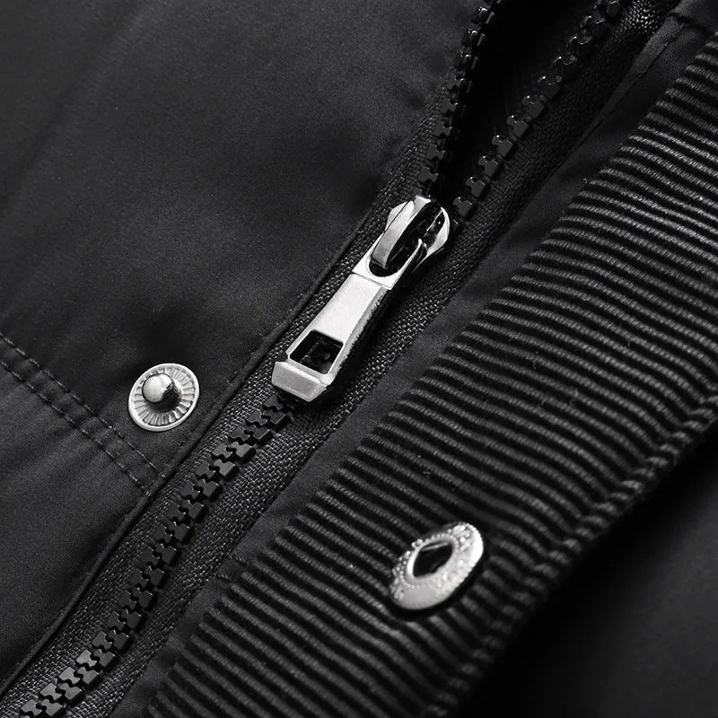 Herren Winterjacke mit Kapuze und Plüschfutter Gepolstert Schwarz