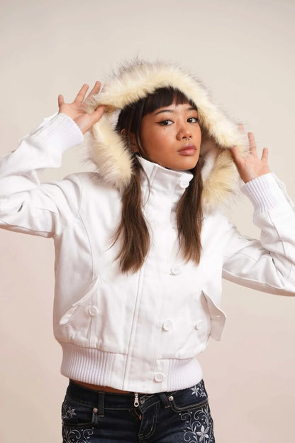Damen Winterjacke mit Fellkapuze & Rippbündchen
