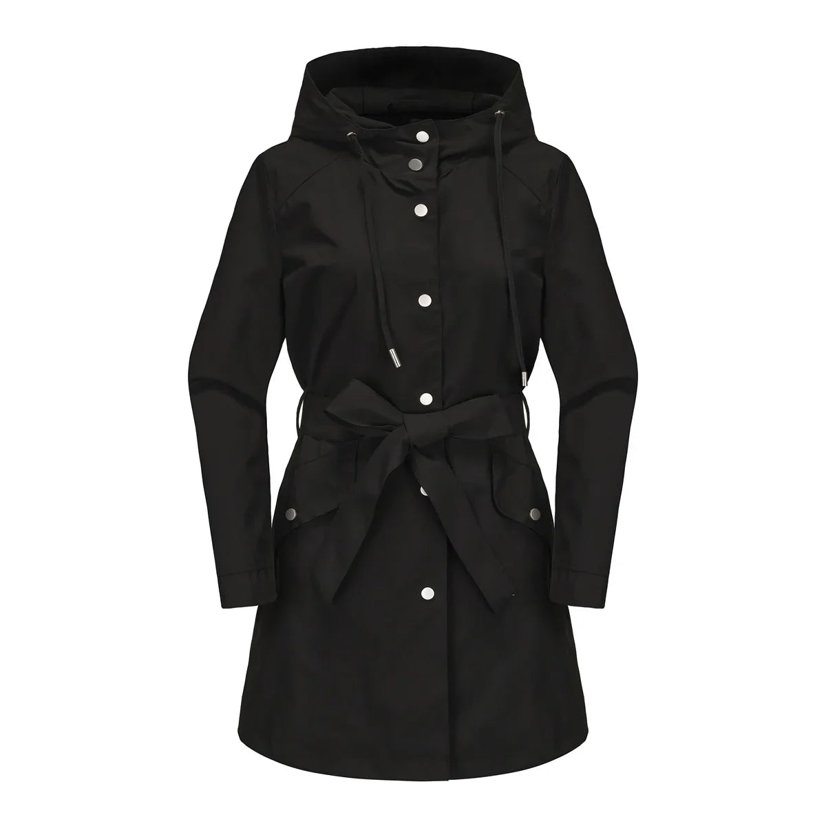 Damen Regenjacke mit Kapuze, Tunnelzug und Gürtel, Hellbeige