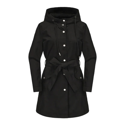 Damen Regenjacke mit Kapuze, Tunnelzug und Gürtel, Hellbeige