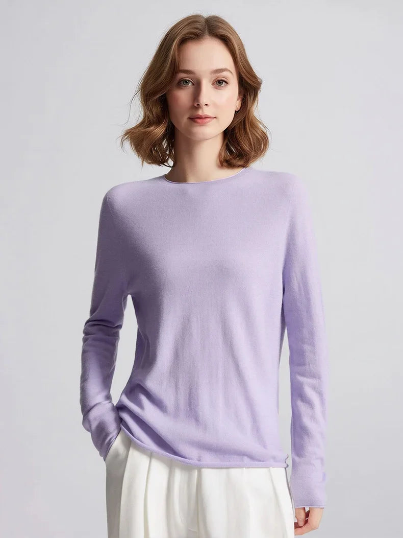 Damen Langarm Pullover Rundhalsausschnitt Uni Basic