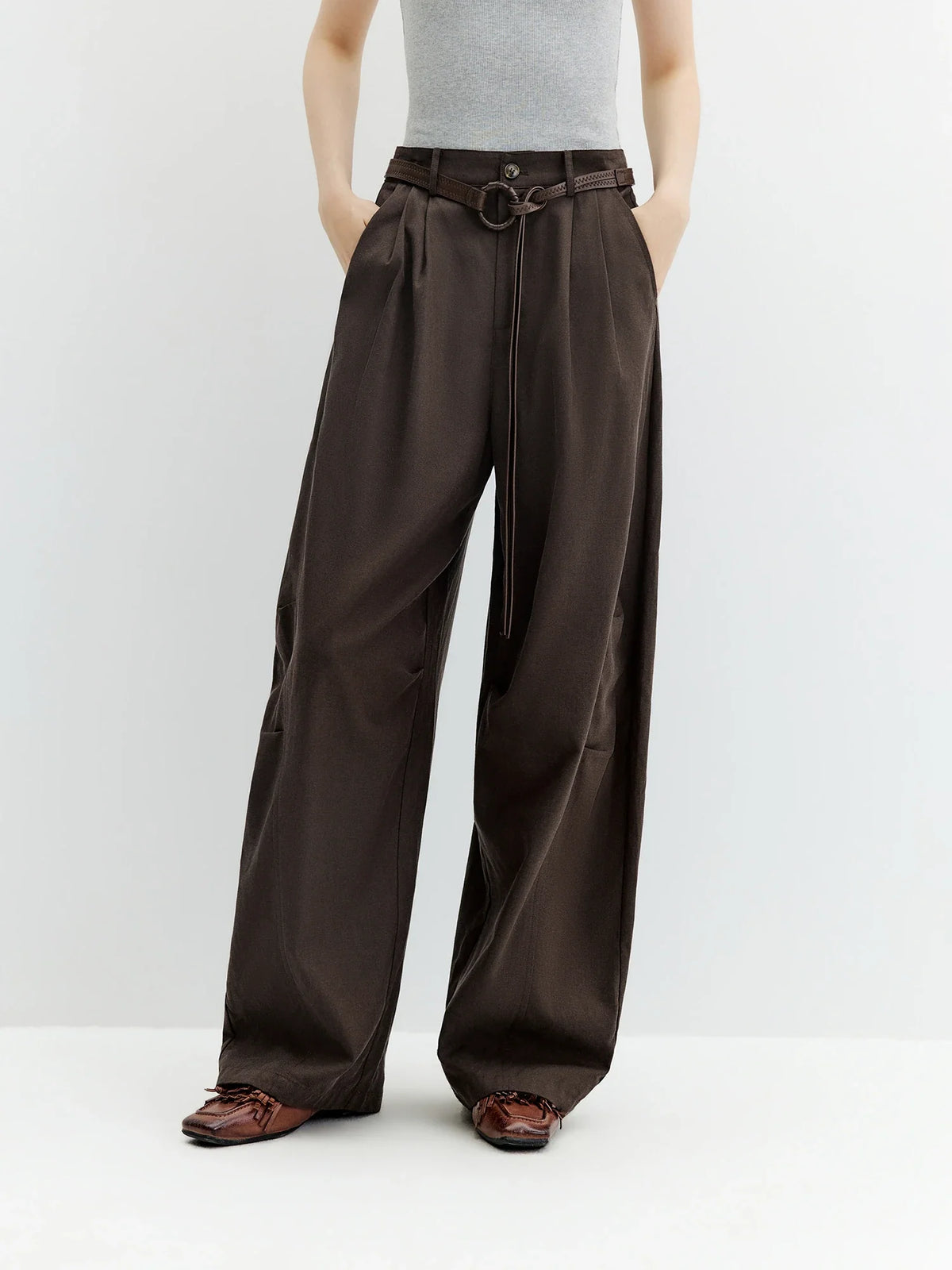 Weite Damen Hose mit hohem Bund und Karomuster